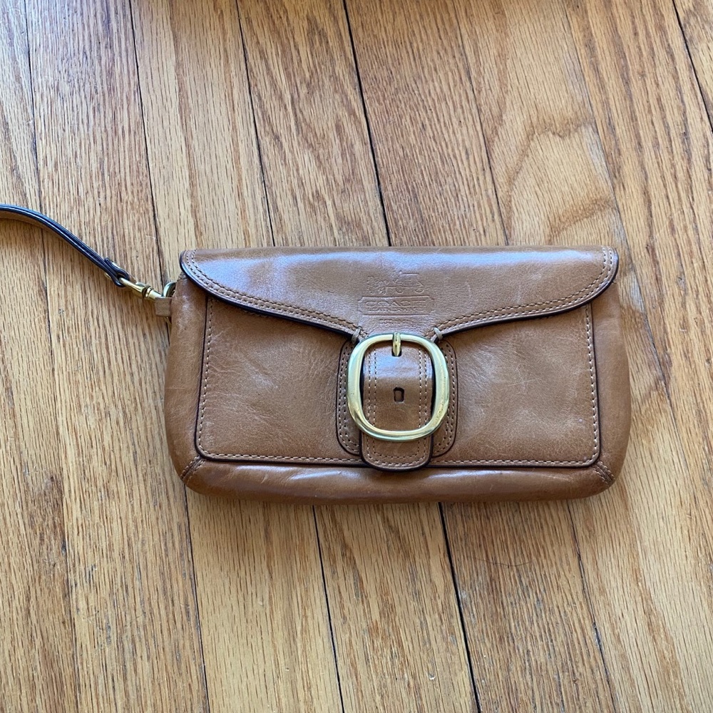 Coach leather wristlet in beautiful brown leather